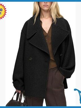 Oversized Wool Blend Peacoat Cropped Double Breasted Notched Lapel Winter Coat